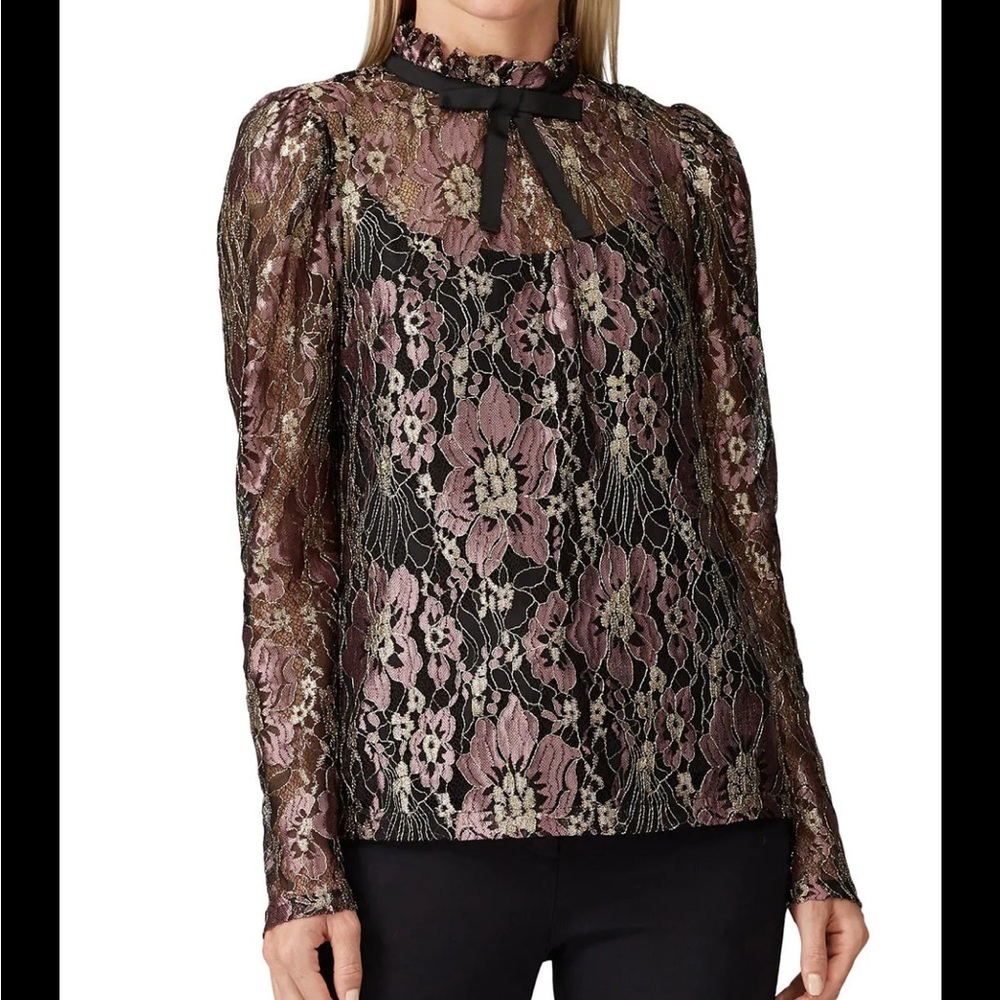 Chic Floral Lace Long Sleeve Top - Black and Purple